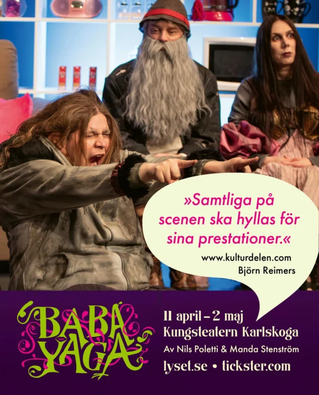 .
😈 SISTA VECKAN, 4 FÖRESTÄLLNINGAR KVAR 😈

Nu är vi på upploppet, snart försvinner Baba Yaga i sin mystiska rök som släppte ner henne på Kungsteaterns tiljor. 

Ungdomar och vuxna i alla omöjliga åldrar har skrattat och rodnat åt galenskaperna som sker när alla väsen släpps loss på kliniken. 

👉 lyset.se

#babayaga #kungsteatern #kaninnehållaspåravkatt