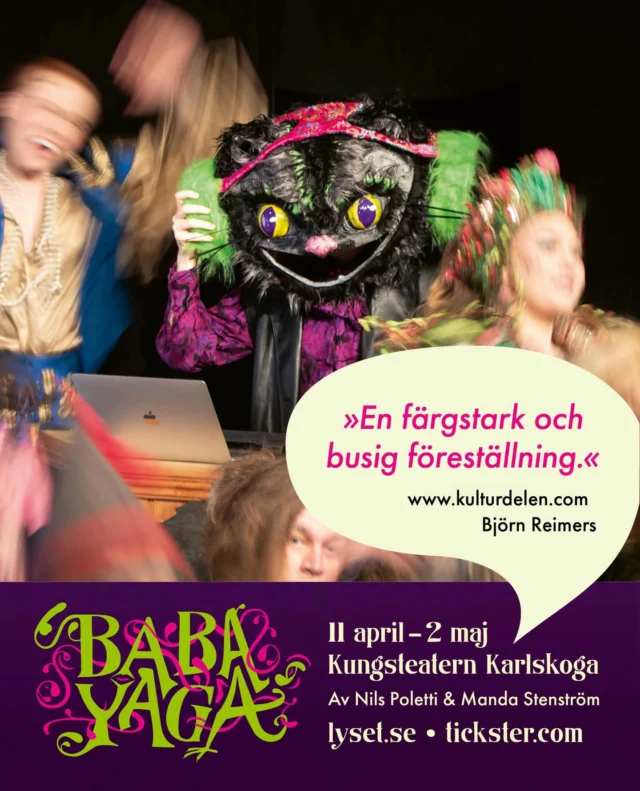 😈 SISTA DAGEN 😈

Idag lördag 2 maj går Lyset i mål med den flippade föreställningen ”Baba Yaga”. Den har genererat hysteriska skrattsalvor och hyllningsrop, men även kallats för smaklös. Den liknar inget annat som spelats på Kungsteatern, kultur är som bäst när betraktaren känner nåt!

Skynda er nu för absolut sista chansen att uppleva en vulgär terapisession! Rekommenderas från 13 år!