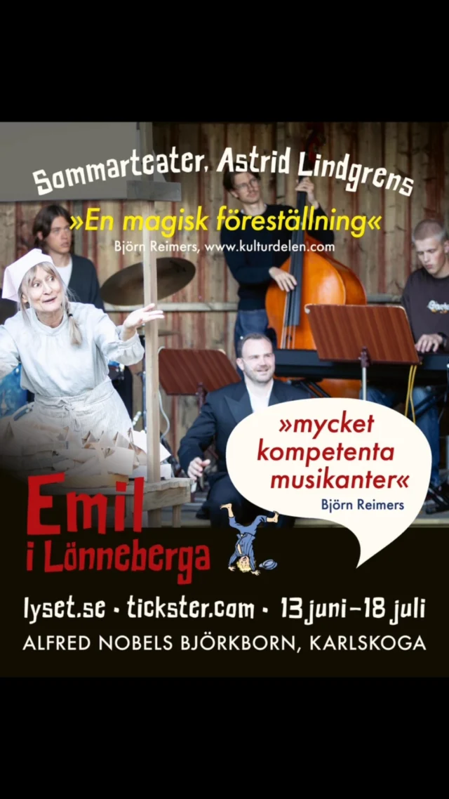 🍃 SISTA VECKAN 🍃

Enbart fyra föreställningar kvarstår av Lysets uppsättning av Emil i Lönneberga.

En varm och härlig sommarvecka har vi framför oss, det finns ett fåtal biljetter kvar.

Se till att säkra din plats innan vi låser snickerboa för gott:

👉 lyset.se

#emililönneberga #teaterföreningenlyset #björkborn