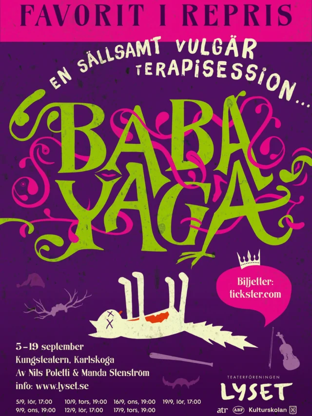 .
😈 BILJETTER UTE NU 😈

På allmän begäran kommer den skruvade, vulgära terapisessionen med Baba Yaga tillbaka till Kungsteatern!

Spelas enbart två veckor, boka NU:

👉 lyset.se

(Föreställningen rekommenderas från 13 år, det förekommer bland annat grovt språk och sexuella anspelningar.)

#teaterföreningenlyset #babayaga #kungsteatern #karlskoga