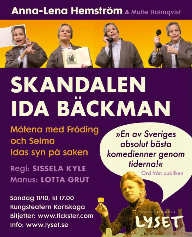 .
✨ PUBLIKFAVORIT ✨

Lovorden från publiken som sett ”Skandalen Ida Bäckmann” har varit många, det är en riktig fullträff som vi lyckats få till Karlskoga!

Biljetter hittar du på tickster.com

Mer info och länk till biljetter hittar du alltid på lyset.se

Välkomna!

#teater #skandalenidabäckmann #teaterföreningenlyset #karlskoga #kungsteatern