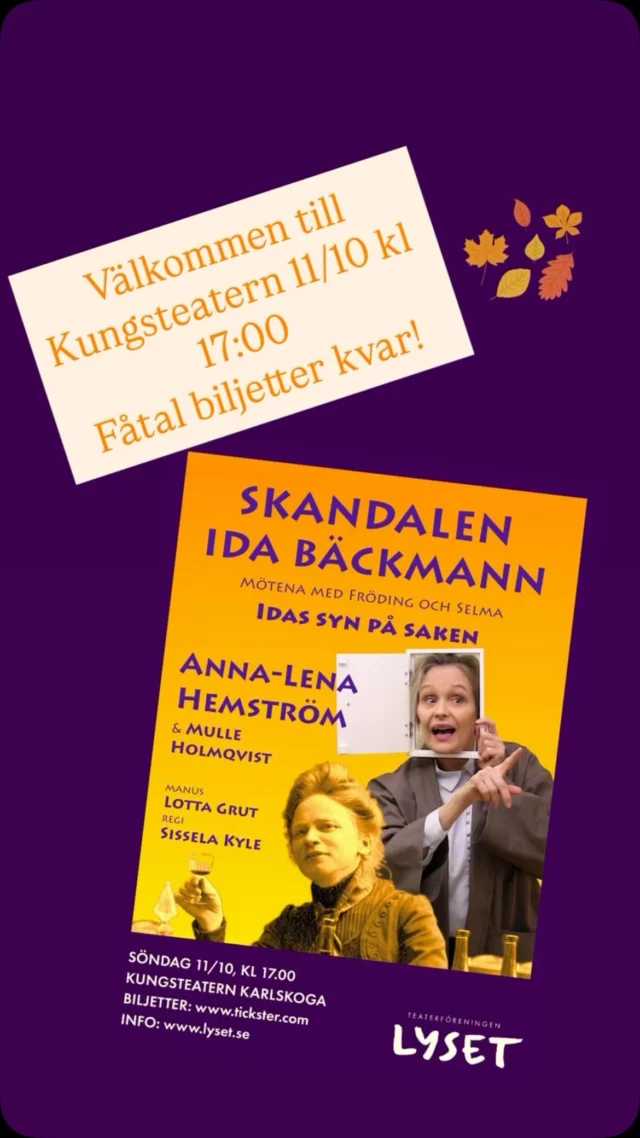 🍁 Bokning www.tickster.com 
🍁Biljettkassan öppen från kl 16:00, Kungsteatern 
Välkommen!